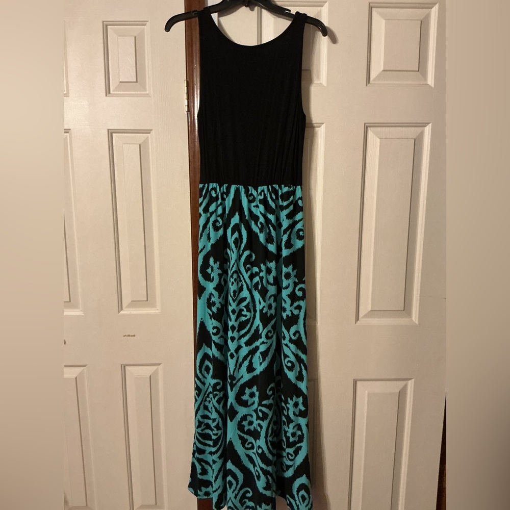 Elegant Black and Teal Women's Maxi Dress by Zattcus